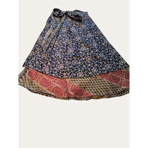 Reversible Boho Floral & Paisley Wrap Skirt Adjustable Tie Waist Multi-Color